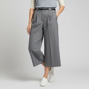 LOFT Petites High Waist Wide Leg Cropped Pants Grey with belt - Size 12P